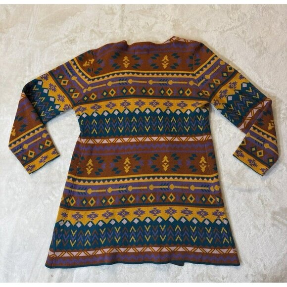 Savanna Jane Sweater Womens Colorful Aztec Open Front Waterfall Boho Size L - Picture 4 of 11